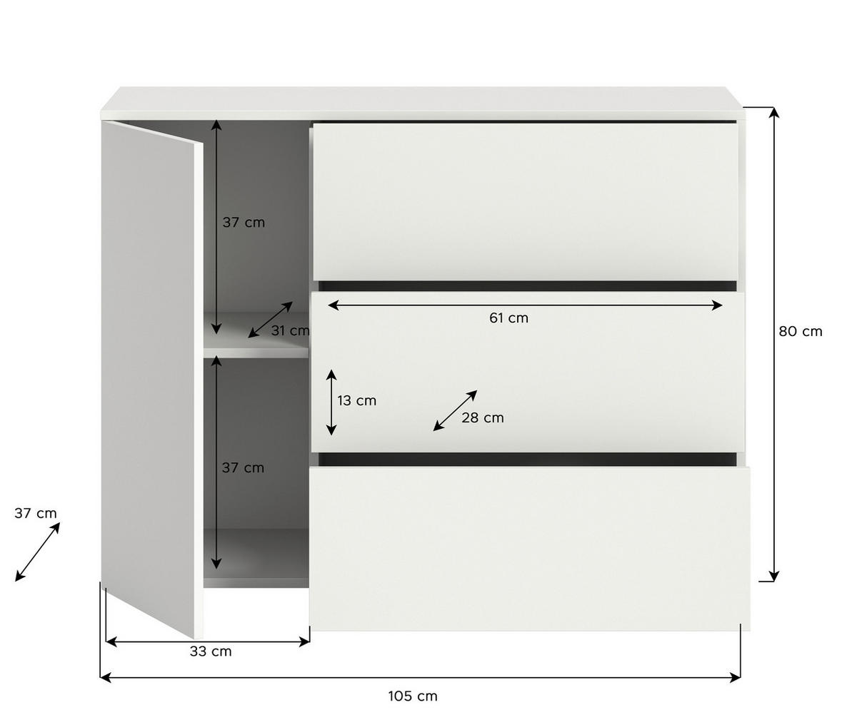 SIDEBOARD Samba  in 105/80/37 cm  - Weiß, Design, Holzwerkstoff (105/80/37cm) - MID.YOU