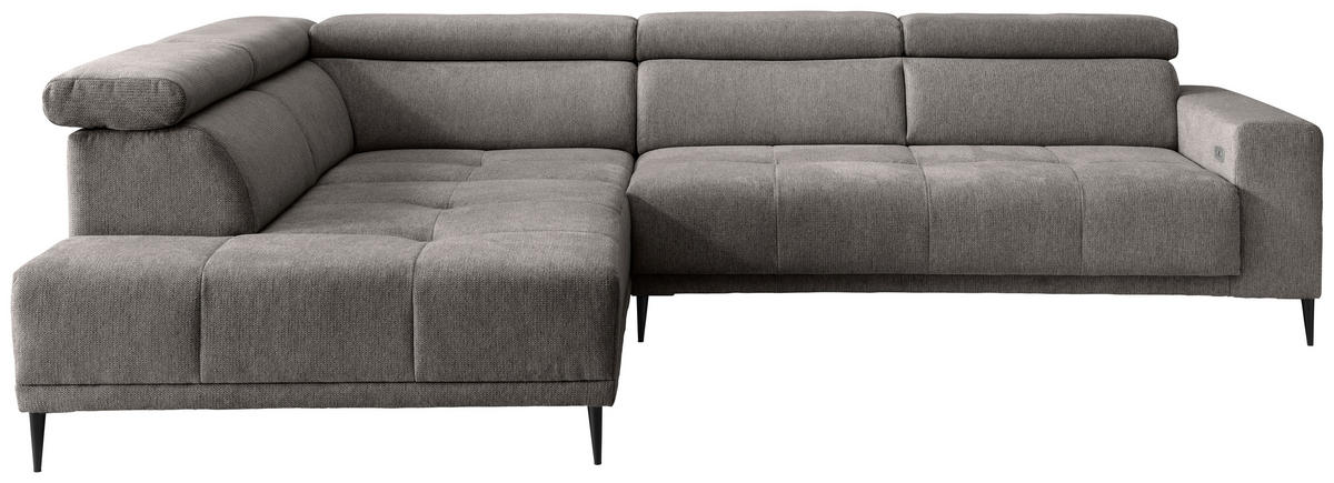 ECKSOFA INTERA in Chenille Graubraun  225/305 cm  - Graubraun/Schwarz, KONVENTIONELL, Textil/Metall (225/305cm) - Livetastic
