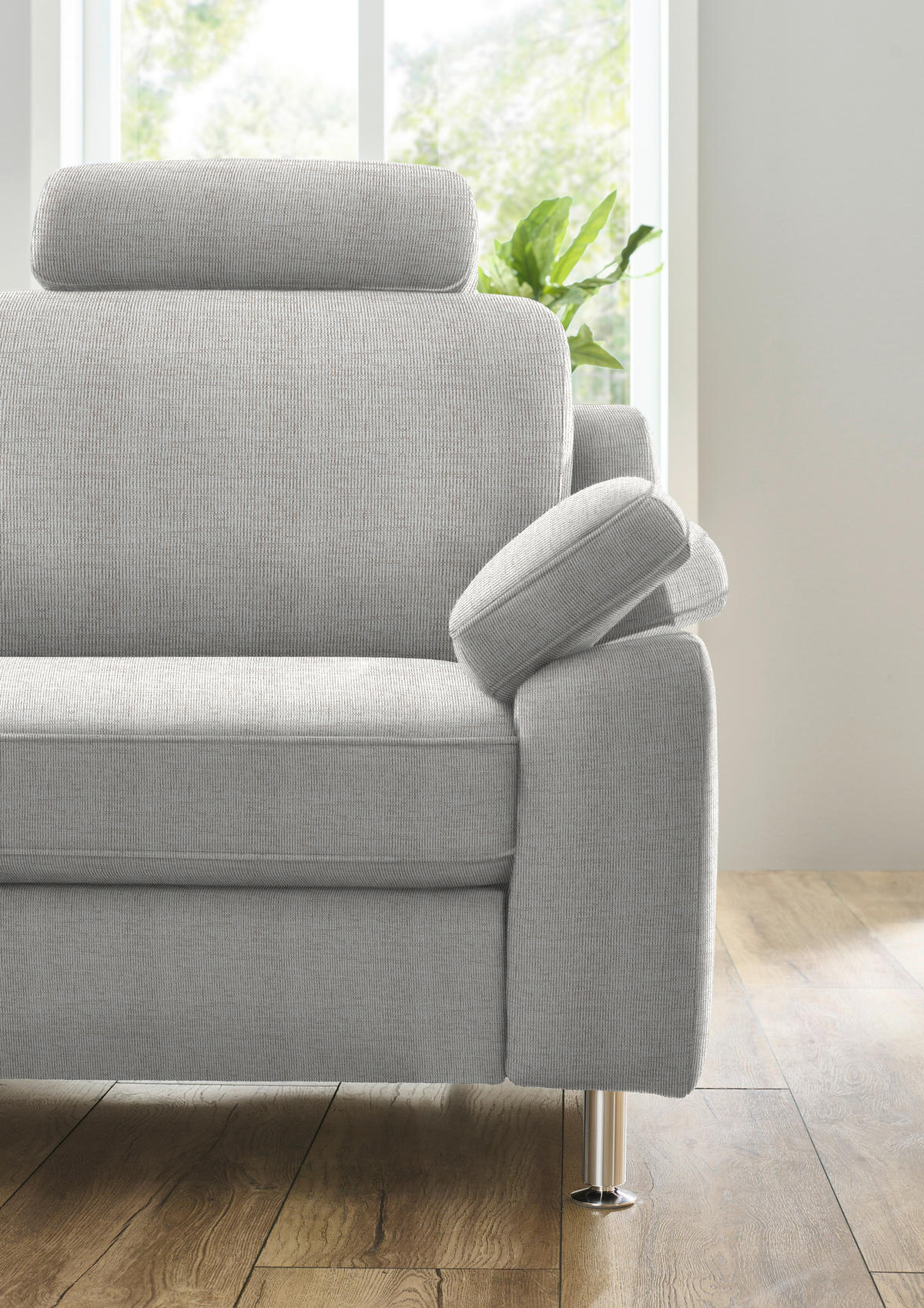 ECKSOFA in Webstoff Creme  - Creme/Alufarben, Konventionell, Textil/Metall (200/241cm) - Beldomo System