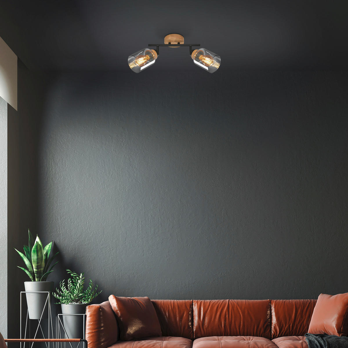 DECKENSPOTS 28/11/24 cm   - Eichefarben/Schwarz, Design, Glas/Holz (28/11/24cm)