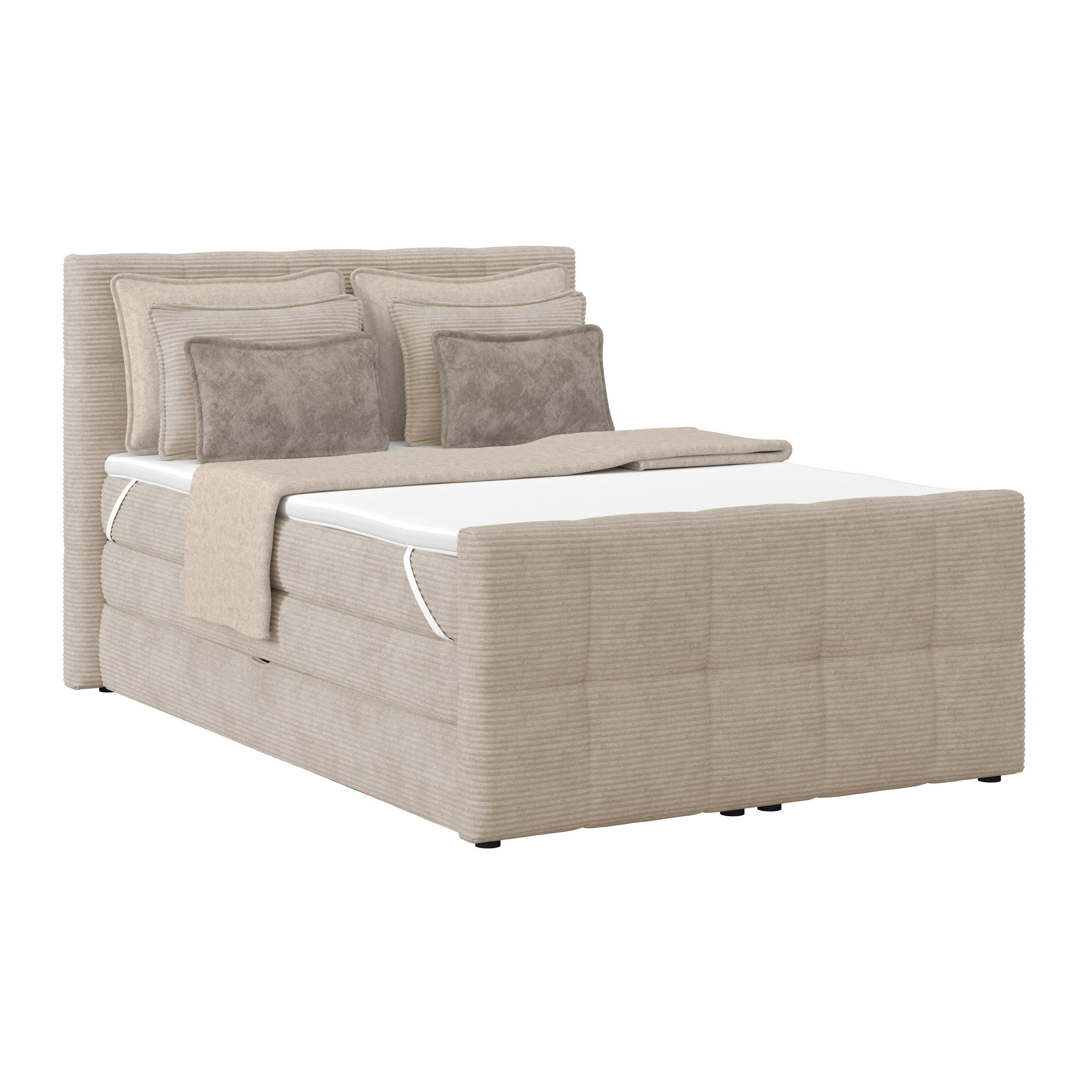 BOXSPRINGBETT 140/200 cm,  in Beige, gepolstertes Kopfteil, Bettkasten, Topper, Matratzen, H2 + H2 = mittel  - Beige, KONVENTIONELL, Holz/Holzwerkstoff (140/200cm)