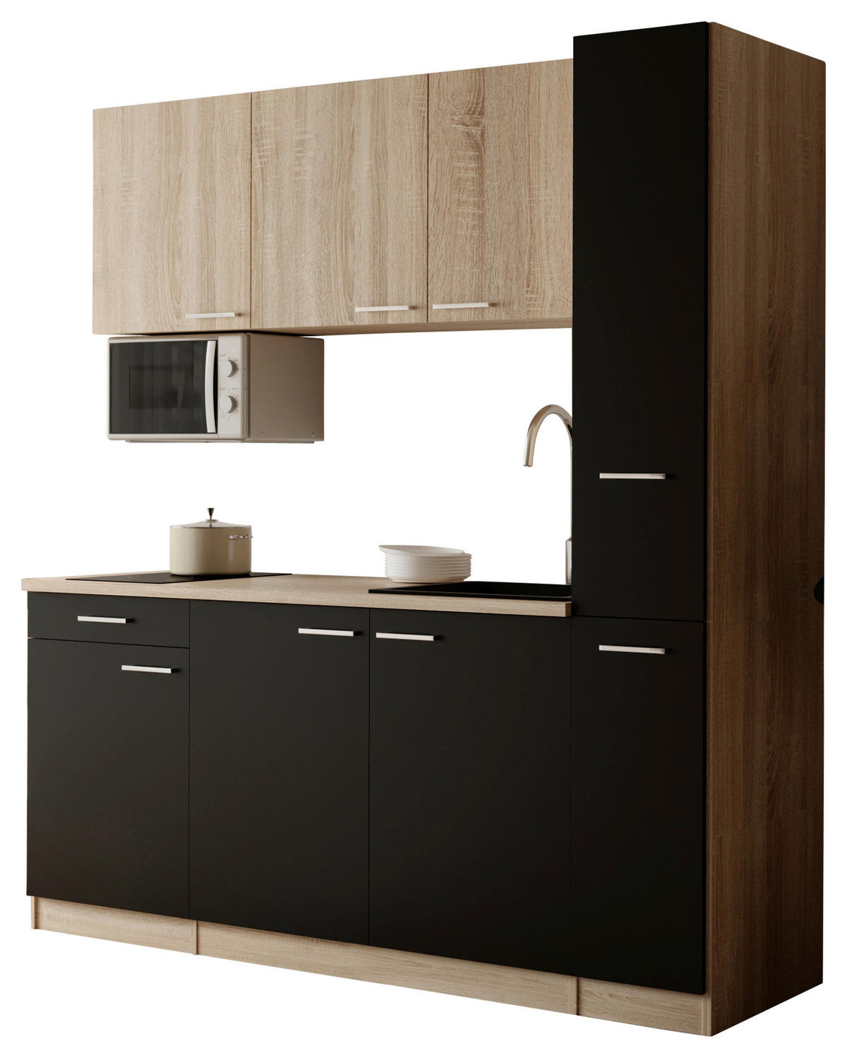 KÜCHENBLOCK Ingrid 180 cm  in Schwarz  - Eichefarben/Alufarben, Design, Holzwerkstoff/Kunststoff (180cm) - Respekta