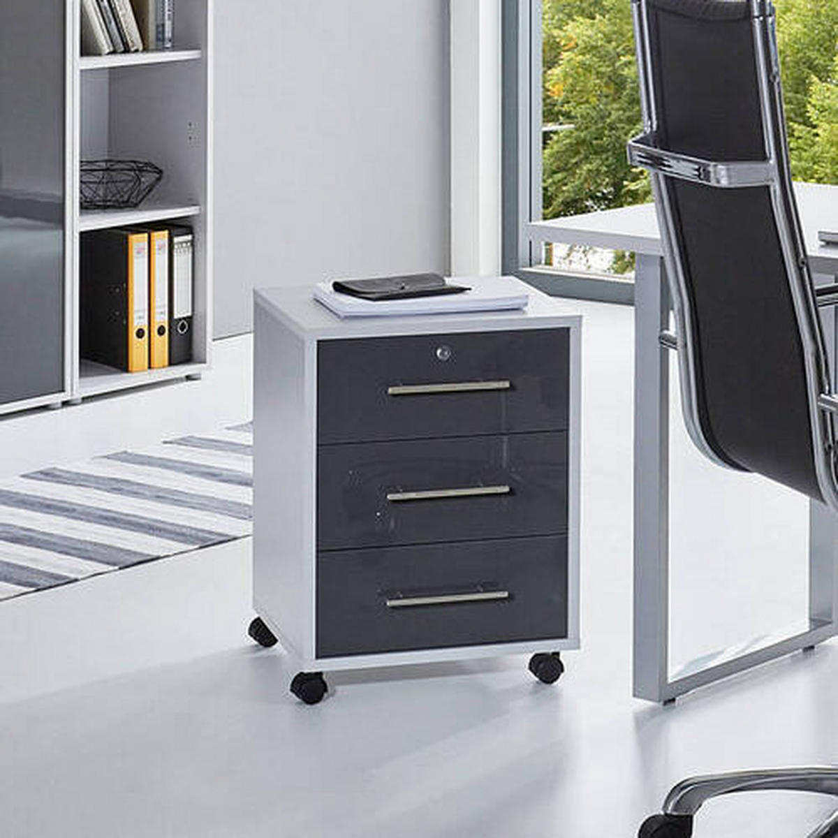 ROLLCONTAINER Grau, Anthrazit Hochglanz  - Edelstahlfarben/Anthrazit Hochglanz, MODERN, Holzwerkstoff/Kunststoff (44/58/40cm) - MID.YOU