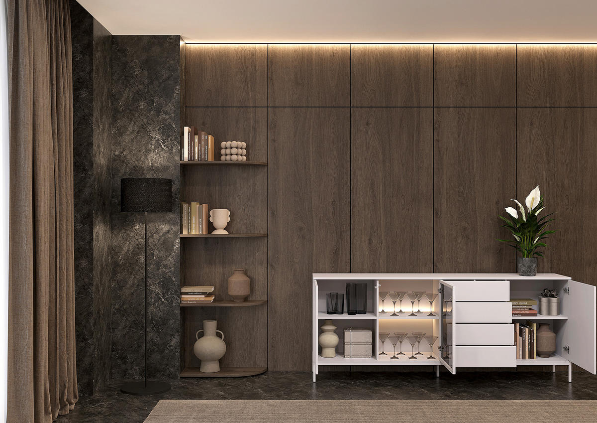 SIDEBOARD  205,8/81/38 cm 4 Schublade(n)  - Kaschmir, KONVENTIONELL, Glas/Holzwerkstoff (205,8/81/38cm) - Xora