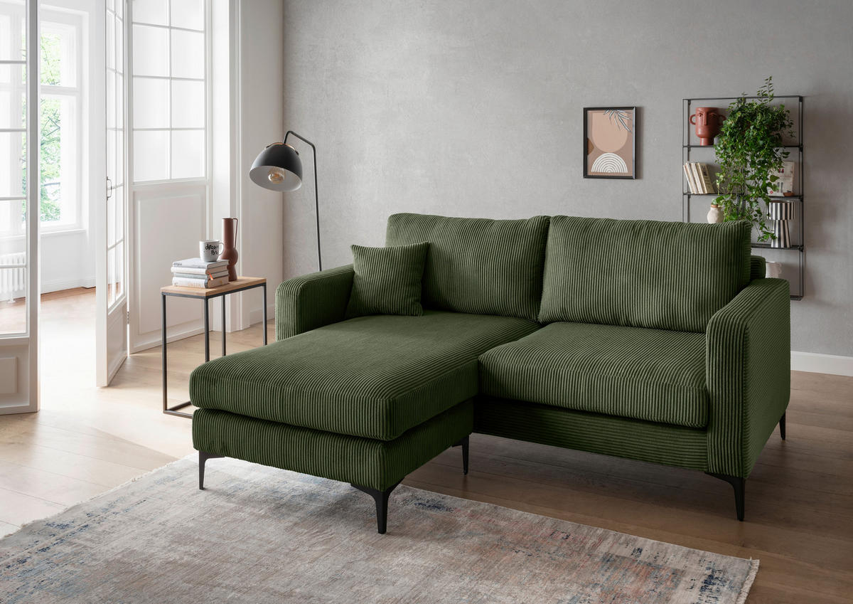 ECKSOFA in Cord Dunkelgrün  - Dunkelgrün/Schwarz, Basics, Textil/Metall (204/153cm) - Livetastic