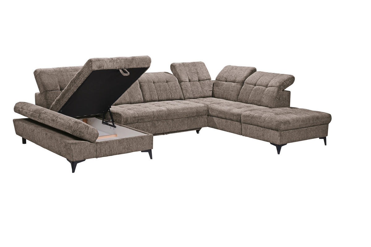 WOHNLANDSCHAFT MERCY Braun Mikrovelours  - Schwarz/Braun, MODERN, Kunststoff/Textil (169/348/245cm) - MID.YOU