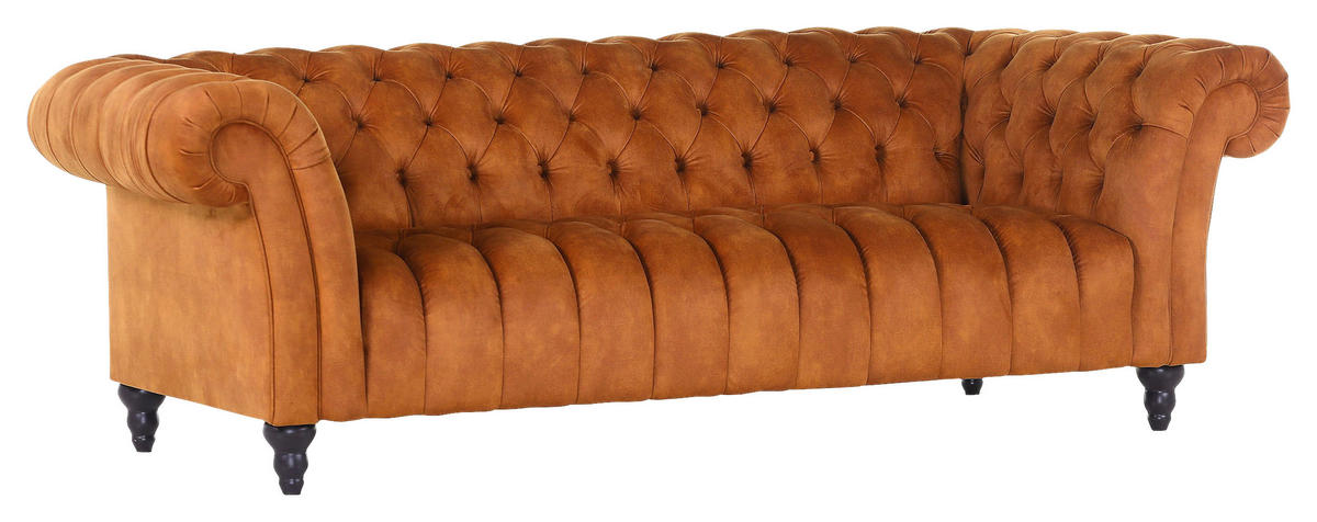 BIGSOFA in Flachgewebe Cognac  - Cognac/Schwarz, Trend, Holz/Textil (230/74/101cm) - Livetastic