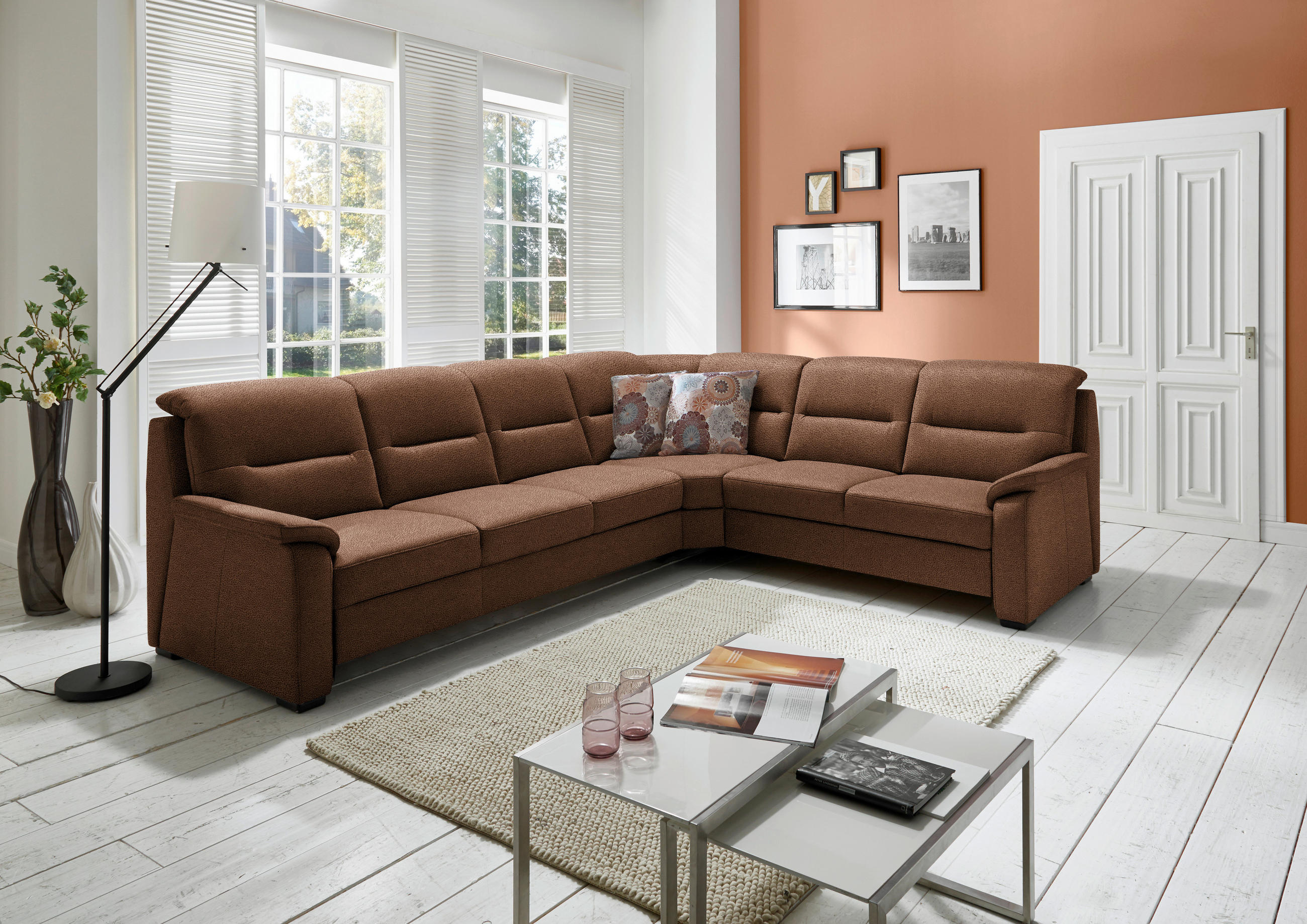 ECKSOFA in Mikrofaser Hellbraun  - Hellbraun/Schwarz, Konventionell, Holz/Textil (303/245cm) - Beldomo Comfort