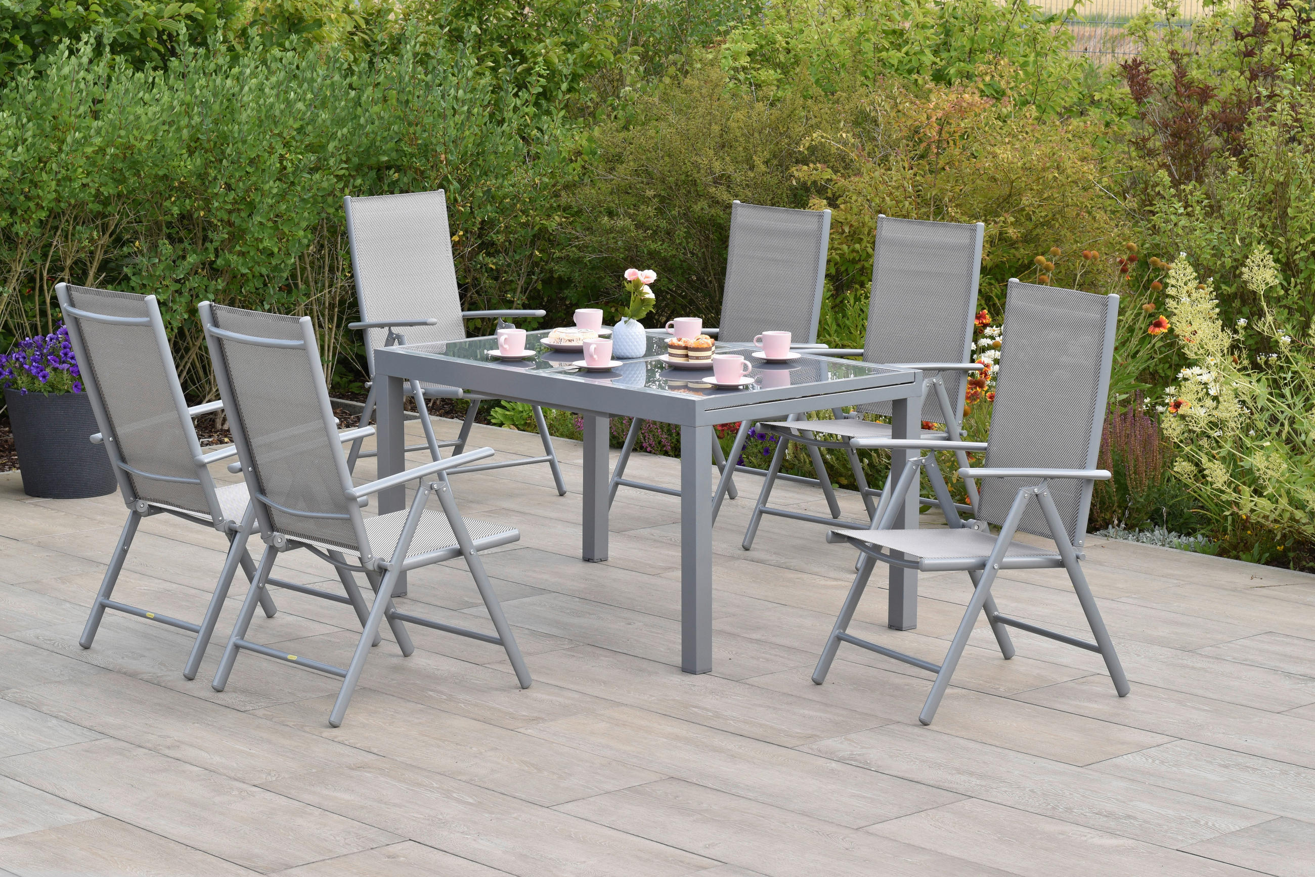 GARTENSET Aluminium  - Silberfarben/Braun, MODERN, Textil/Metall - Gardenson