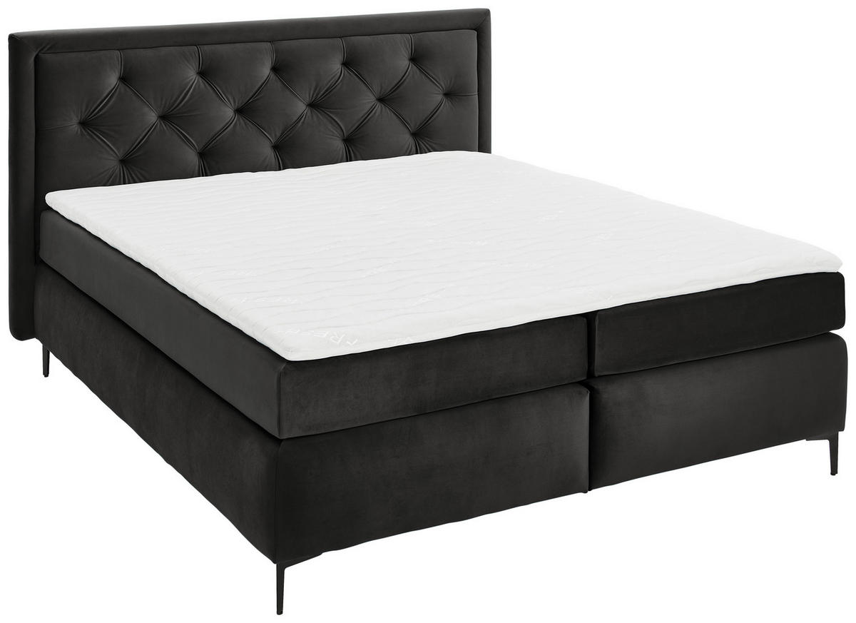 BOXSPRINGBETT 160/200 cm,  in Dunkelgrau, Topper, Matratzen, H3 + H3 = fest  - Dunkelgrau/Schwarz, KONVENTIONELL, Textil/Metall (160/200cm) - Boxxx