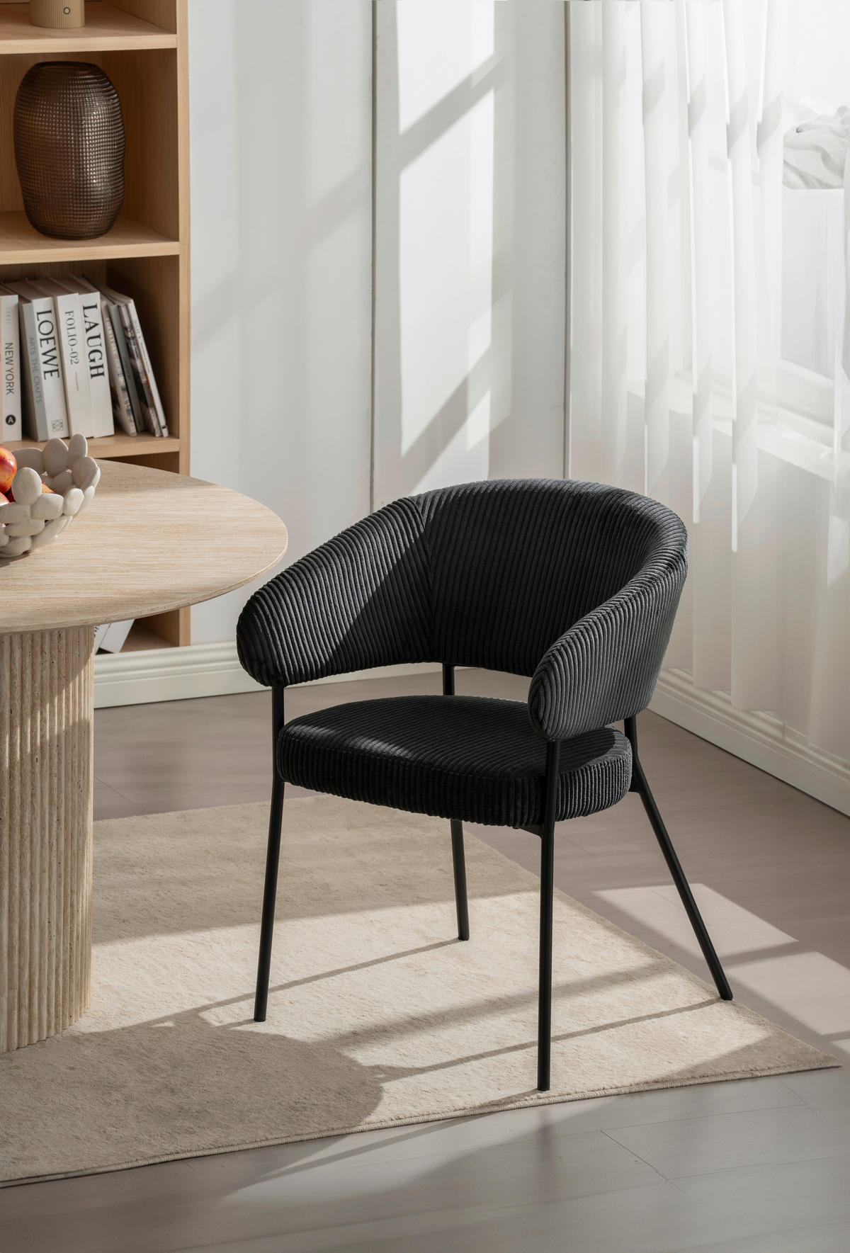 ARMLEHNSTUHL  in Eisen Cord  - Schwarz, LIFESTYLE, Holz/Textil (60/81/60cm) - Livetastic