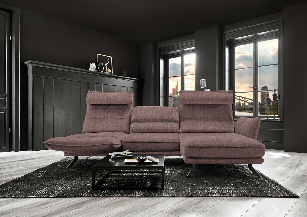 ECKSOFA in Velours Braun  - Schwarz/Braun, Design, Textil/Metall (283/153cm) - Valdera