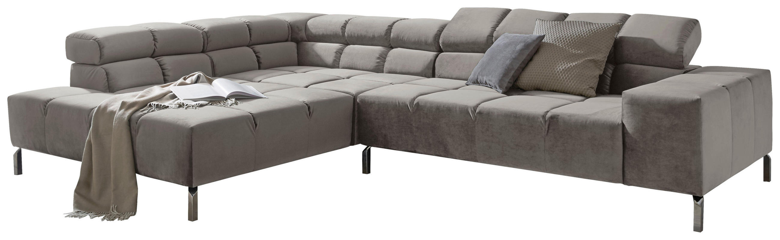 ECKSOFA Grau Velours - Grau, Design, Textil/Metall (216/321cm) - Hom`in