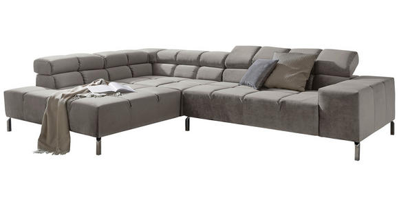 ECKSOFA in Velours Grau 216/321 cm - Grau, Design, Textil/Metall (216/321cm) - Hom`in
