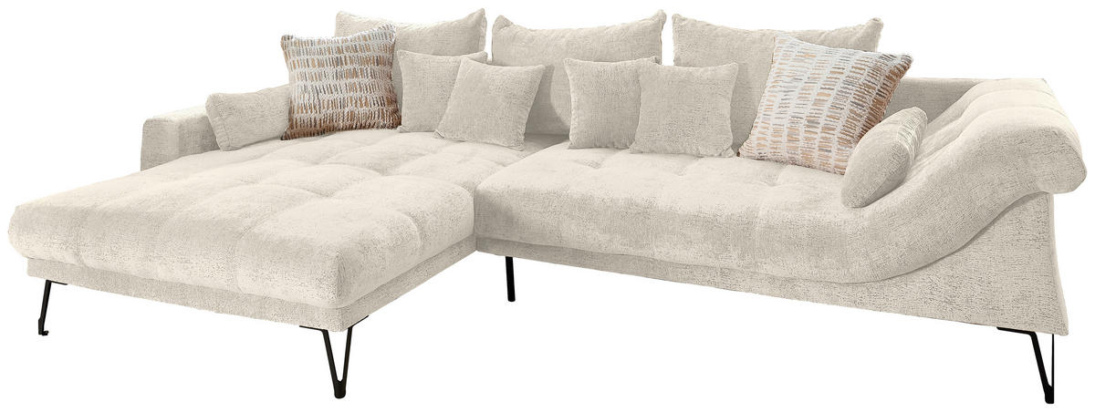 ECKSOFA Chenille Creme  - Creme/Schwarz, Konventionell, Textil/Metall (192/310cm) - Livetastic