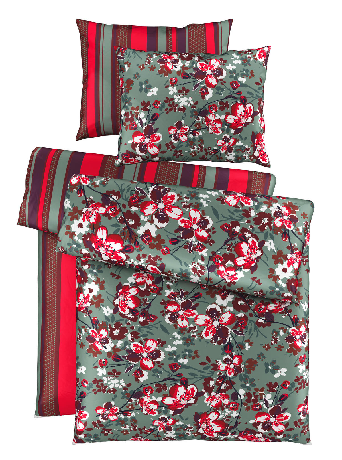 POSTEĽNÁ BIELIZEŇ, satén, červená, mätovozelená, 140/200 cm - mätovozelená/červená, Basics, textil (140/200cm) - Novel