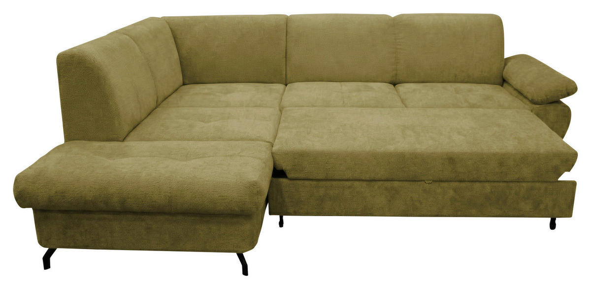 ECKSOFA CORA in Chenille Grün  198/261 cm  - Schwarz/Grün, Design, Textil/Metall (198/261cm) - MID.YOU