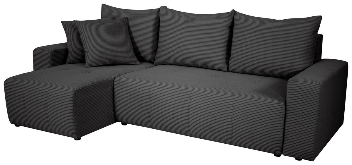 ECKSOFA in Cord Dunkelgrau  - Dunkelgrau/Schwarz, Design, Kunststoff/Textil (248/146cm) - MID.YOU