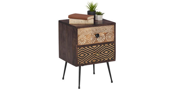 NACHTSCHRANK 40/55/35 cm Mangoholz massiv - Dunkelbraun/Messingfarben, LIFESTYLE, Holz/Metall (40/55/35cm) - Landscape