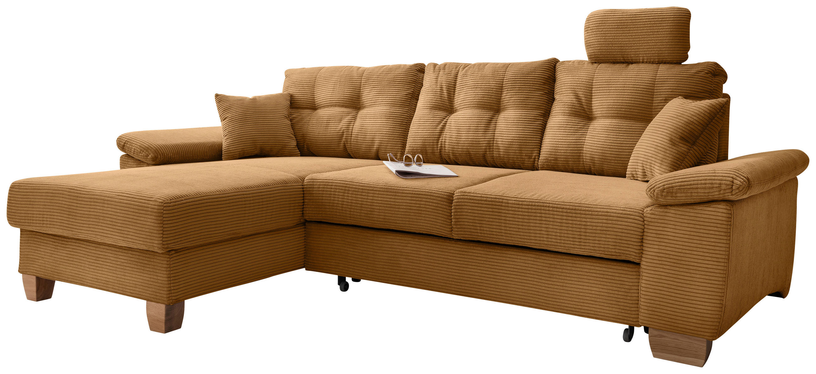 Thumbnail - Livetastic Ecksofa, Gold, Textil, Buche, 4-Sitzer, Füllung: Schaumstoff, Ottomane links, L-Form, 270x176 cm, Liegefunkti...