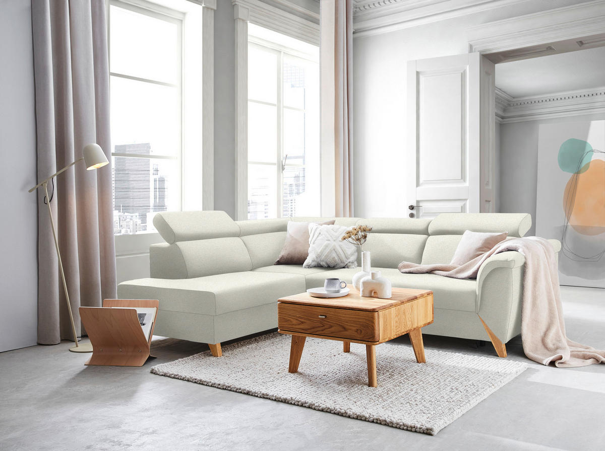 ECKSOFA  in Chenille Creme  200/265 cm  - Creme/Naturfarben, KONVENTIONELL, Holz/Textil (200/265cm) - Stylife