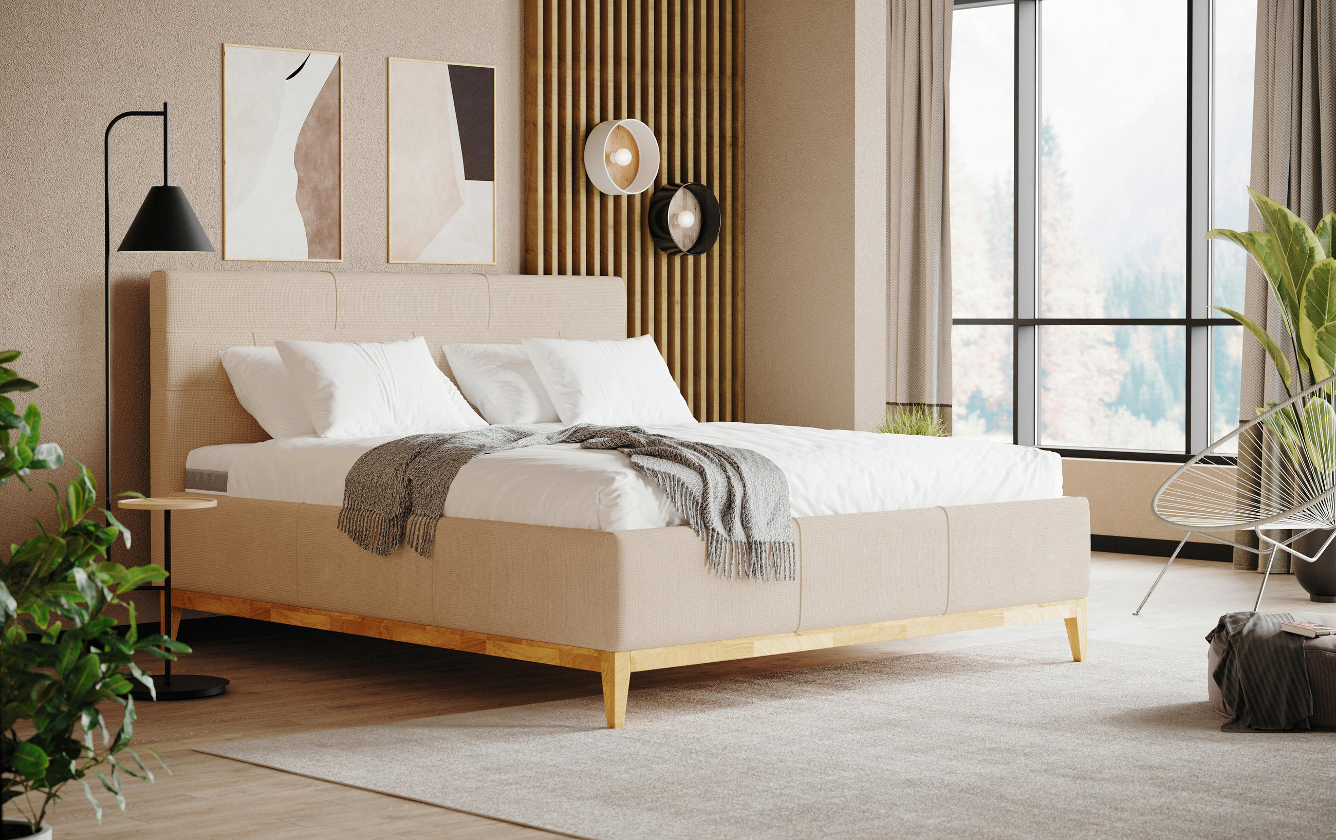 POLSTERBETT Lattenrost, Bettkasten, Matratzen 180/200 cm  in Beige  - Eichefarben/Anthrazit, MODERN, Holz/Holzwerkstoff (180/200cm) - MID.YOU
