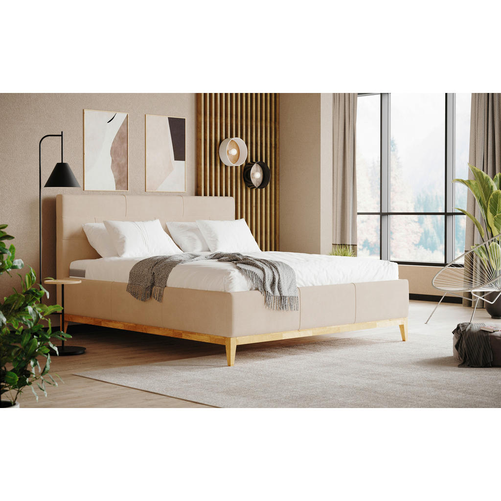 Thumbnail - Mid.you Polsterbett, Beige, Textil, Buche, Eiche, massiv, teilmassiv, H3, Höhe ca. 20 cm, 160x200 cm, Fsc, Härtegradausw...