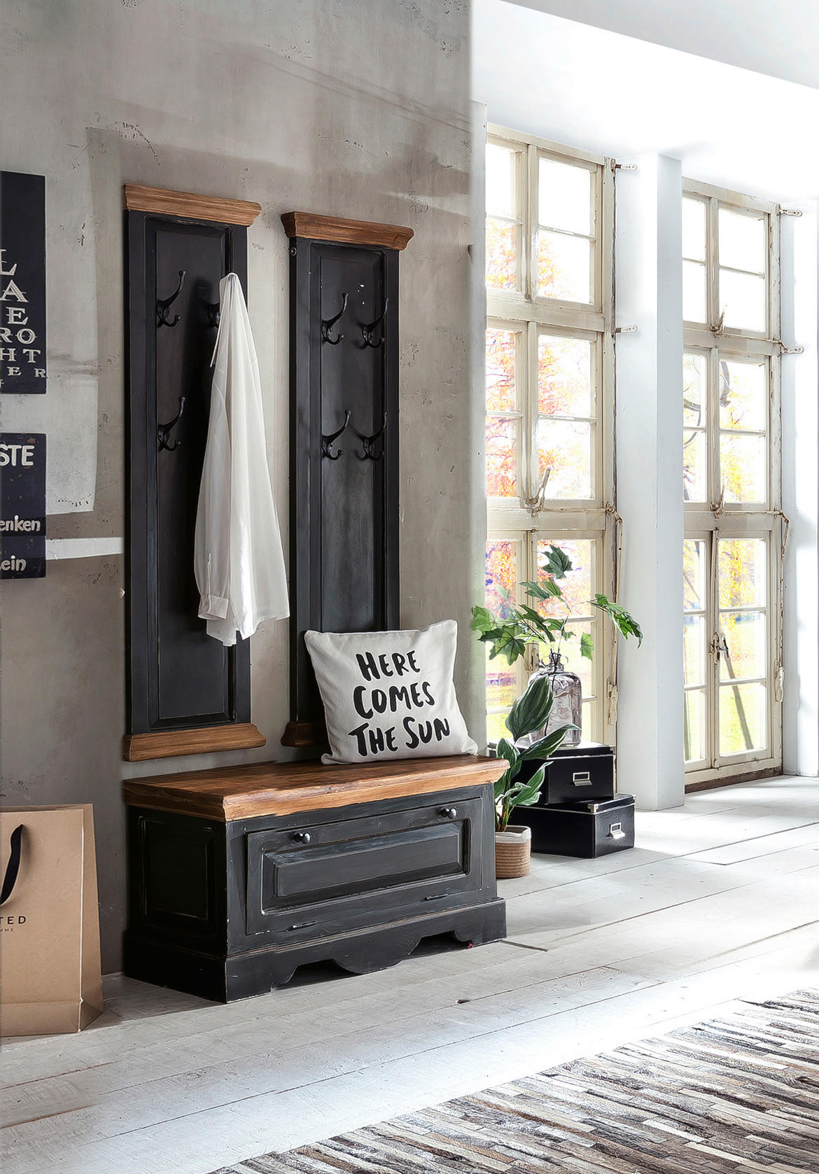 GARDEROBE 3-teilig  in 85/155/40 cm  - Schwarz/Honig, Design, Holz/Holzwerkstoff (85/155/40cm) - MID.YOU