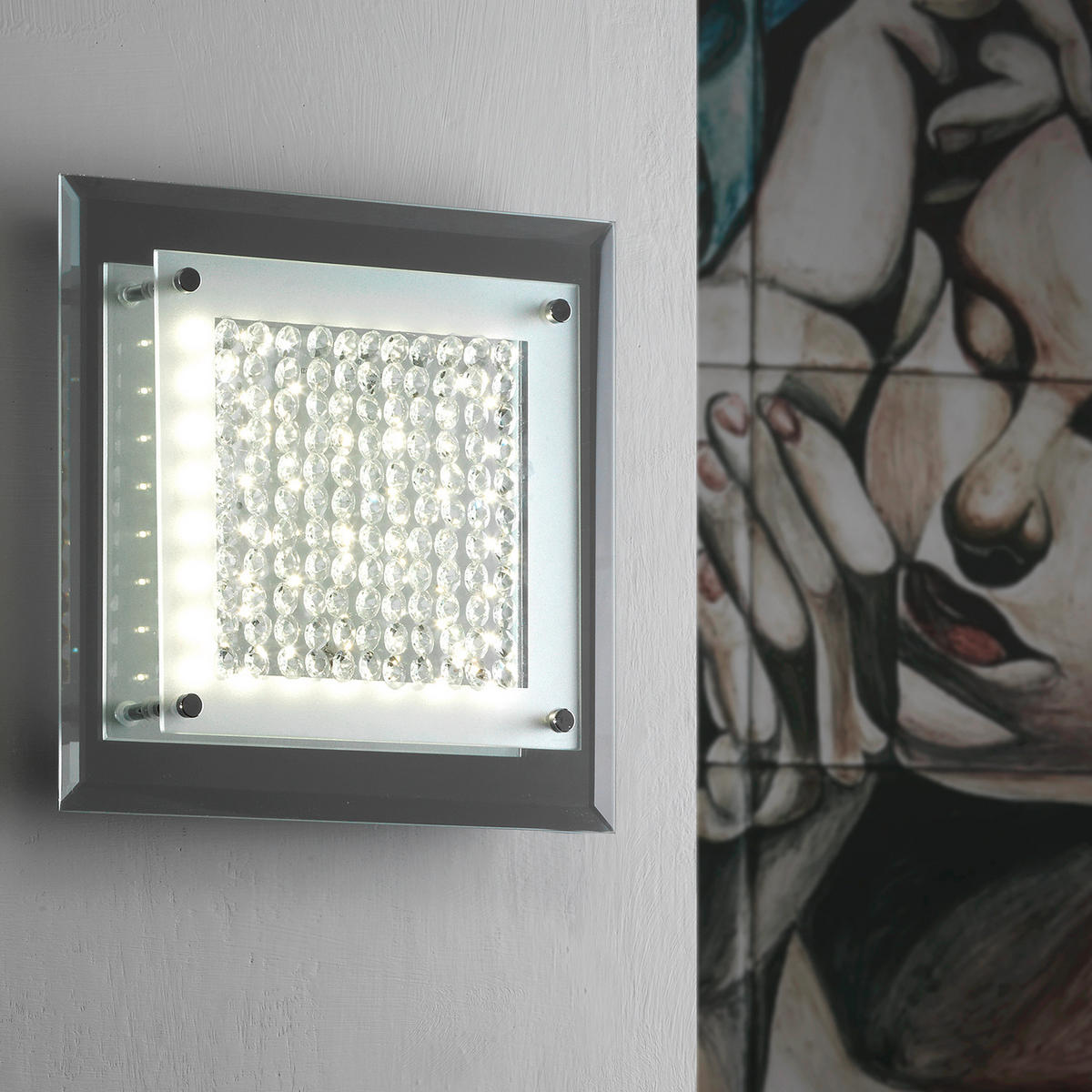LED-DECKENLEUCHTE 1015 ANTILIA 28/28/7 cm   - Klar/Chromfarben, Design, Glas/Metall (28/28/7cm)