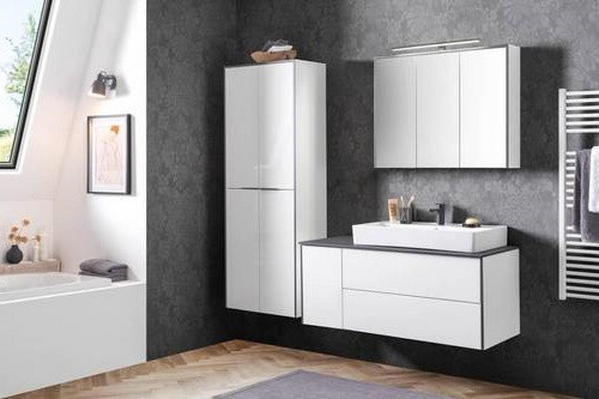 WASCHTISCHKOMBI 122 cm  - Weiß Hochglanz/Schwarz, Basics, Glas/Keramik (122cm) - Voleo