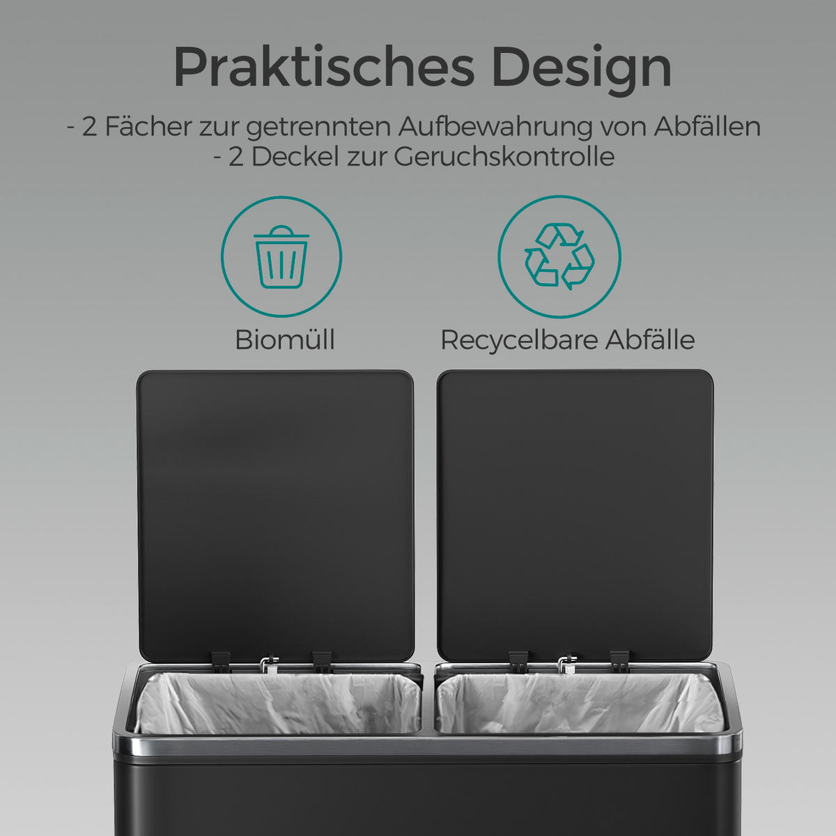 ABFALLSAMMLER 60 L  - Schwarz, Basics, Kunststoff/Metall (58,5/65/32cm)