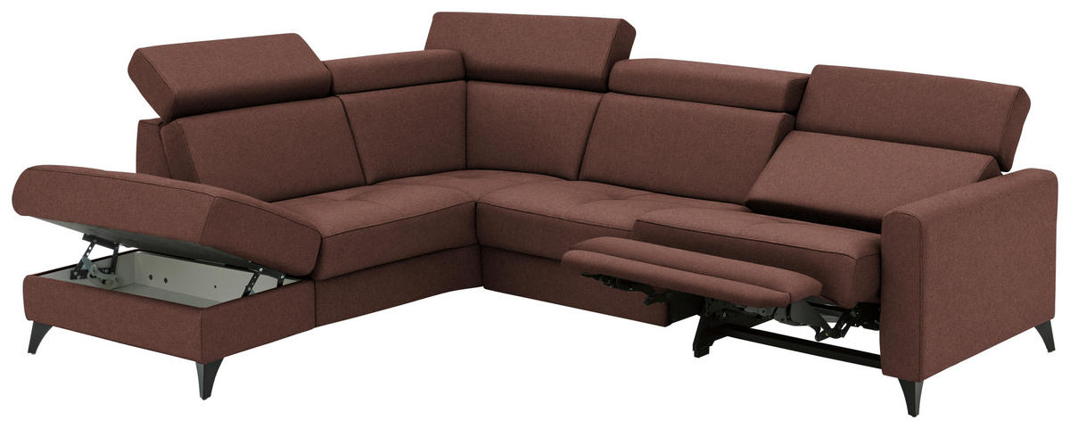 ECKSOFA Beldomo System in Flachgewebe Weinrot  214/276 cm  - Weinrot/Schwarz, KONVENTIONELL, Textil/Metall (214/276cm) - Beldomo System