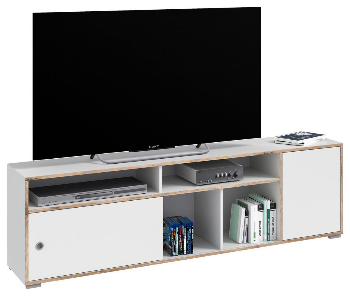 Comodă Joasă 181/55/40 cm  - argintiu/alb, Konventionell, plastic/material pe bază de lemn (181/55/40cm) - MID.YOU