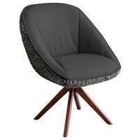 ARMLEHNSTUHL  Beinauswahl, Lederauswahl, Stoffauswahl, inklusive Armlehnen, automatische Rückholfunktion, gepolsterte Armlehnen, Sitzfläche 320° drehbar Hochflor Echtleder  - Graublau/Nussbaumfarben, Design, Leder/Holz (61/89/70cm) - Koinor