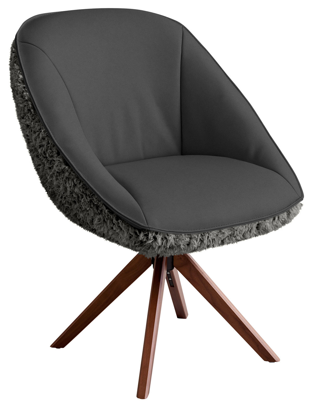 ARMLEHNSTUHL  Beinauswahl, Lederauswahl, Stoffauswahl, inklusive Armlehnen, automatische Rückholfunktion, gepolsterte Armlehnen, Sitzfläche 320° drehbar Hochflor Echtleder  - Graublau/Nussbaumfarben, Design, Leder/Holz (61/89/70cm) - Koinor