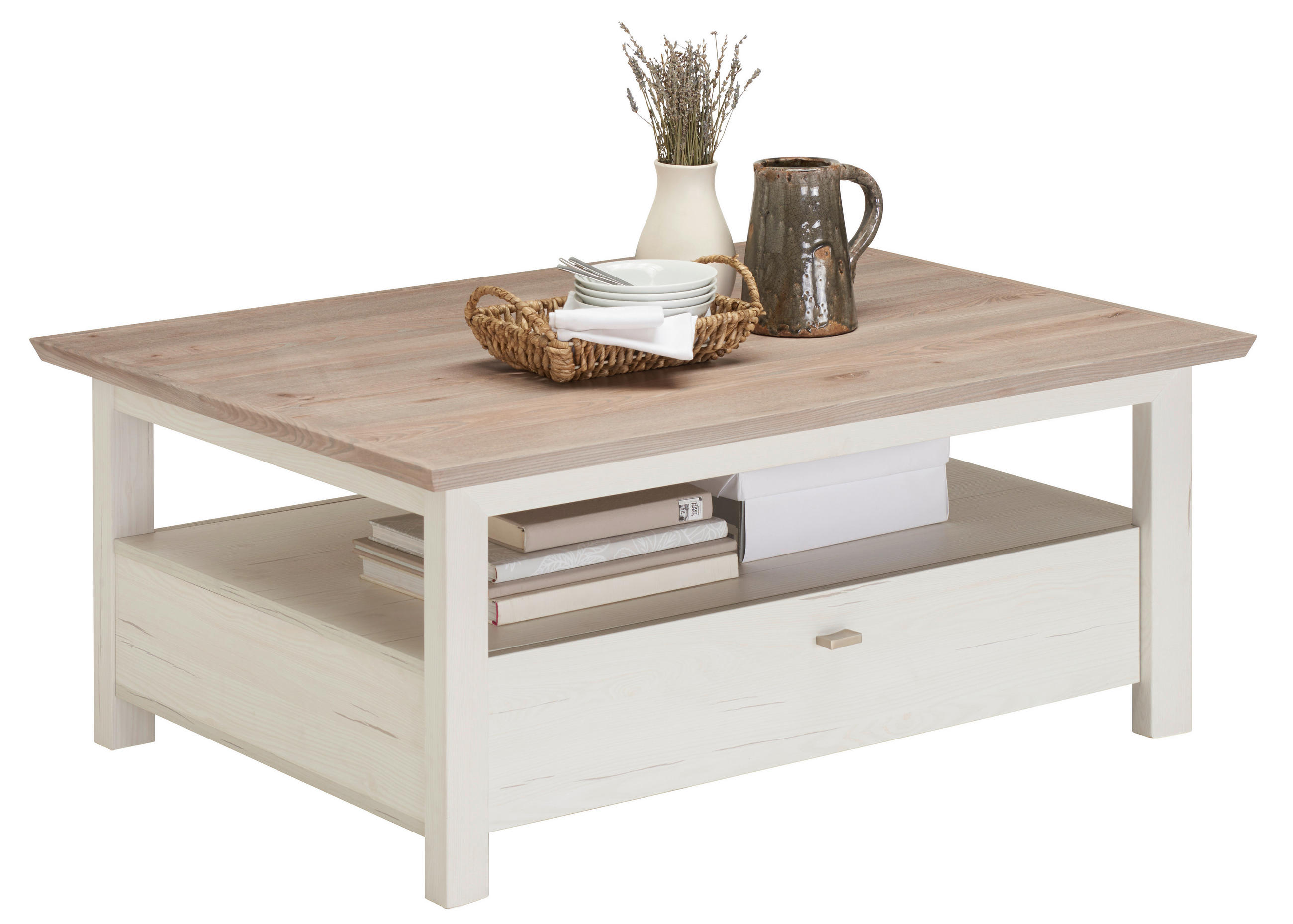 Hom`in COUCHTISCH 110/80/45 cm rechteckig Grau, Weiß Stauraum, offenes Fach jetzt nur online ➤