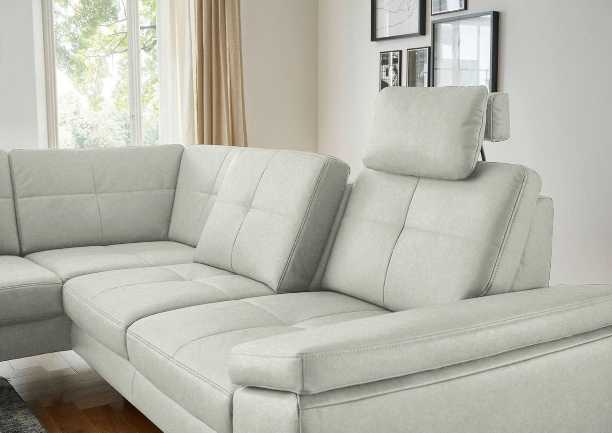 ECKSOFA in Lederlook, Mikrofaser Hellgrau  - Hellgrau/Schwarz, Design, Textil/Metall (194/261cm) - Beldomo System