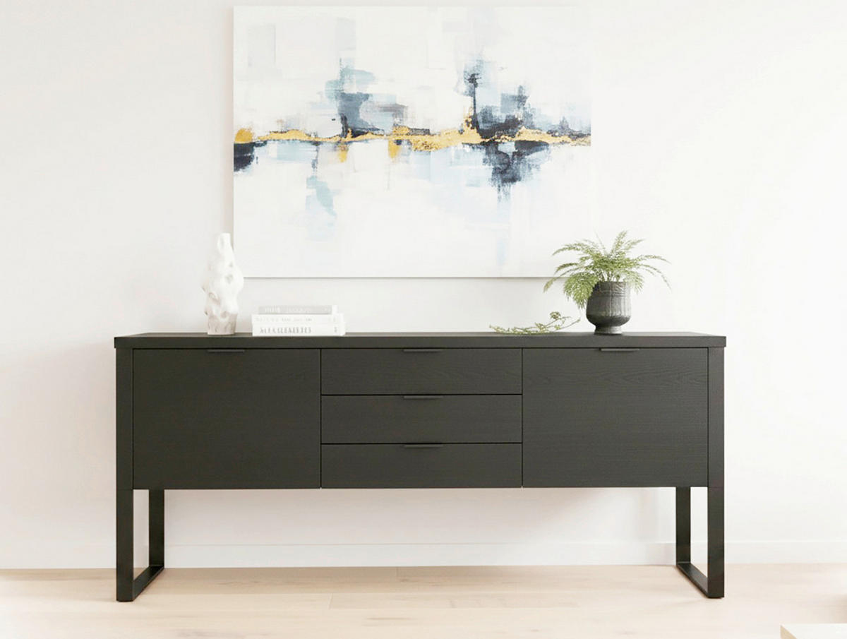 SIDEBOARD  180/76,2/39,5 cm 3 Schublade(n)  - Schwarz, KONVENTIONELL, Holzwerkstoff/Metall (180/76,2/39,5cm) - MID.YOU