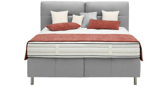 BOXSPRINGBETT 160/200 cm  in Hellgrau  - Hellgrau/Alufarben, KONVENTIONELL, Textil/Metall (160/200cm) - Dieter Knoll