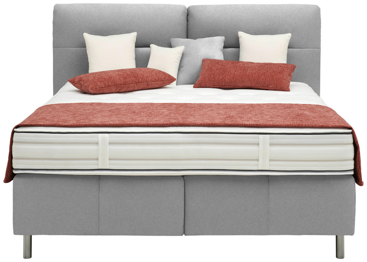 BOXSPRINGBETT 180/200 cm  in Hellgrau  - Hellgrau/Alufarben, KONVENTIONELL, Textil/Metall (180/200cm) - Dieter Knoll