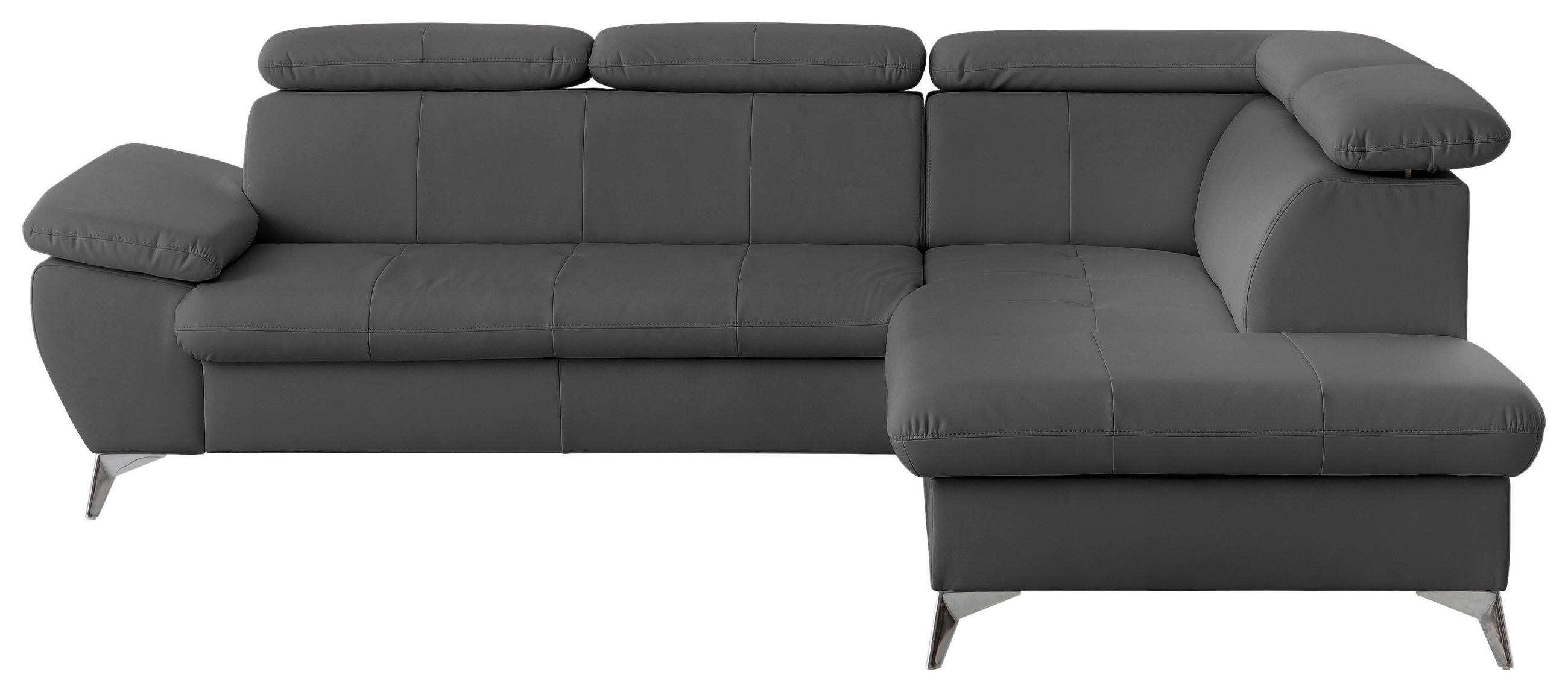 ECKSOFA Grau Lederlook Bettkasten, Schlaffunktion, Armteilverstellung, Kopfteilverstellung  - Chromfarben/Grau, KONVENTIONELL, Textil/Metall (256/209cm) - Livetastic