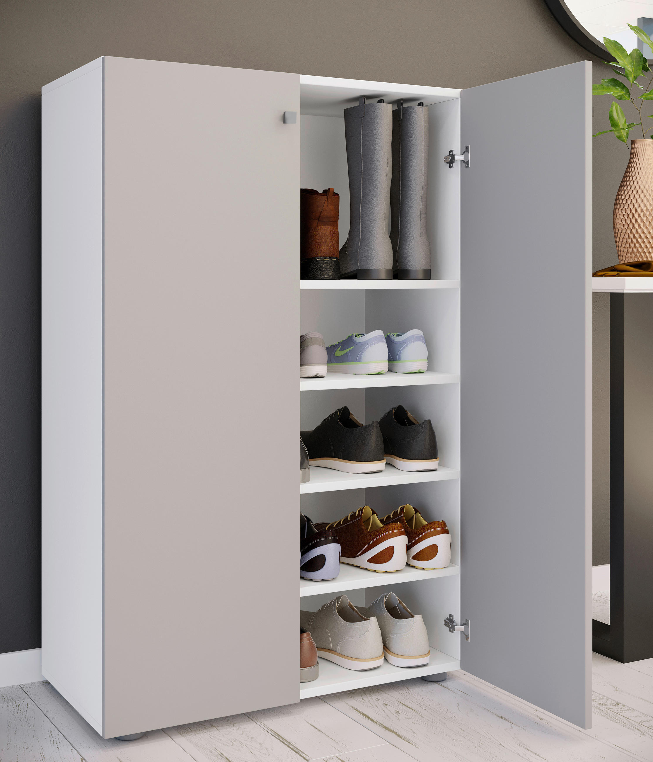 SCHUHSCHRANK Lona in 70/110/39 cm - Silberfarben/Schwarz, Design, Holzwerkstoff/Kunststoff (70/110/39cm) - MID.YOU