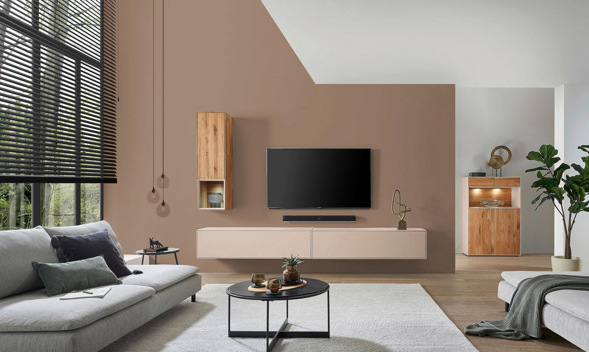 WOHNWAND Tarvis 3-teilig  in Sandfarben, Wildeiche  180/190/39 cm   - Sandfarben/Wildeiche, Design, Holz/Holzwerkstoff (180/190/39cm) - Dieter Knoll