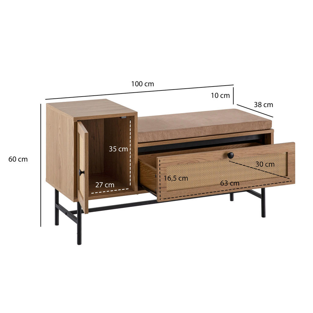 Thumbnail - Mid.you Schuhbank, Eiche, Metall, 1-Sitzer, 1 Schubladen, Füllung: Schaumstoff, 100x60x38 cm, Garderobe