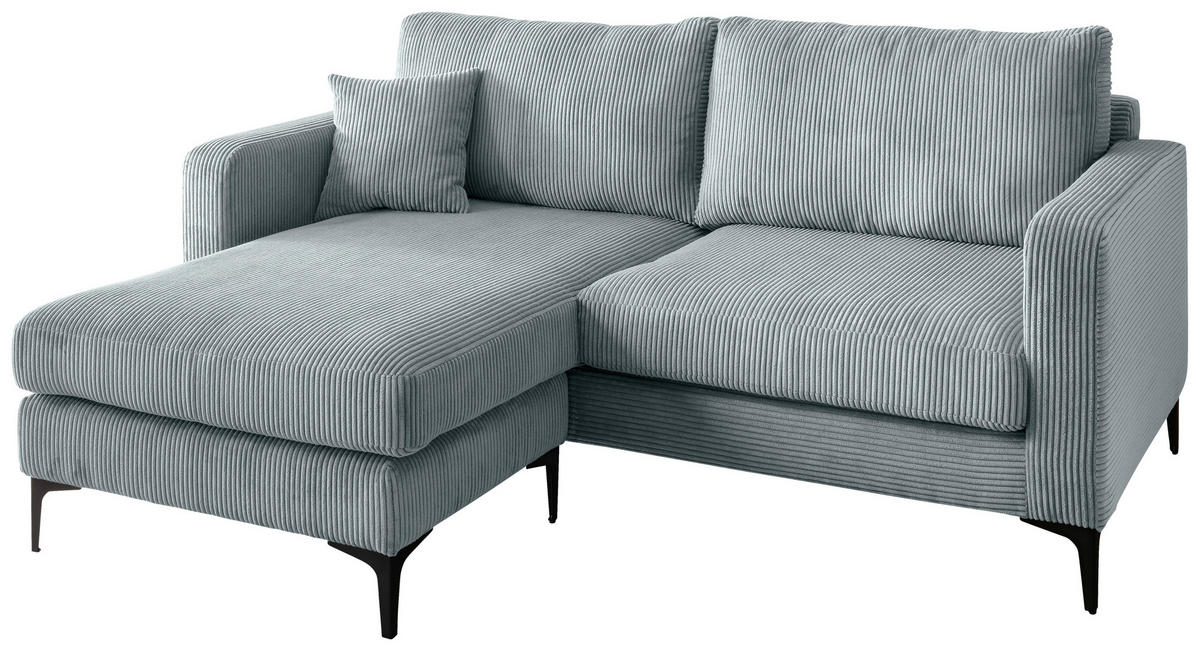 ECKSOFA Eliza Hellblau Cord  - Schwarz/Hellblau, Basics, Textil/Metall (204/153cm) - Livetastic