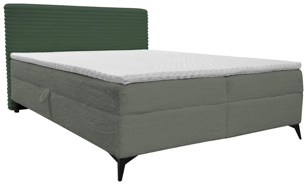 BOXBETT 160/200 cm  in Olivgrün  - Schwarz/Olivgrün, Design, Holz/Holzwerkstoff (160/200cm) - Xora
