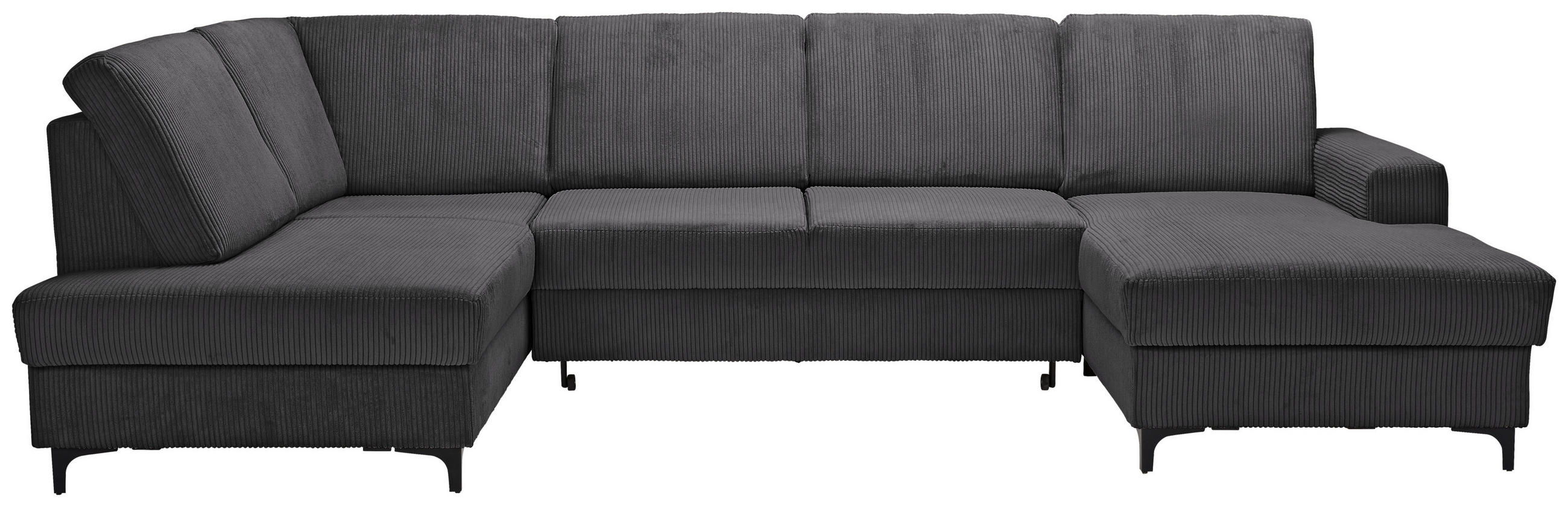 WOHNLANDSCHAFT ink. Funktionen in Cord Dunkelgrau  - Dunkelgrau/Schwarz, Konventionell, Textil/Metall (185/317/167cm) - Stylife