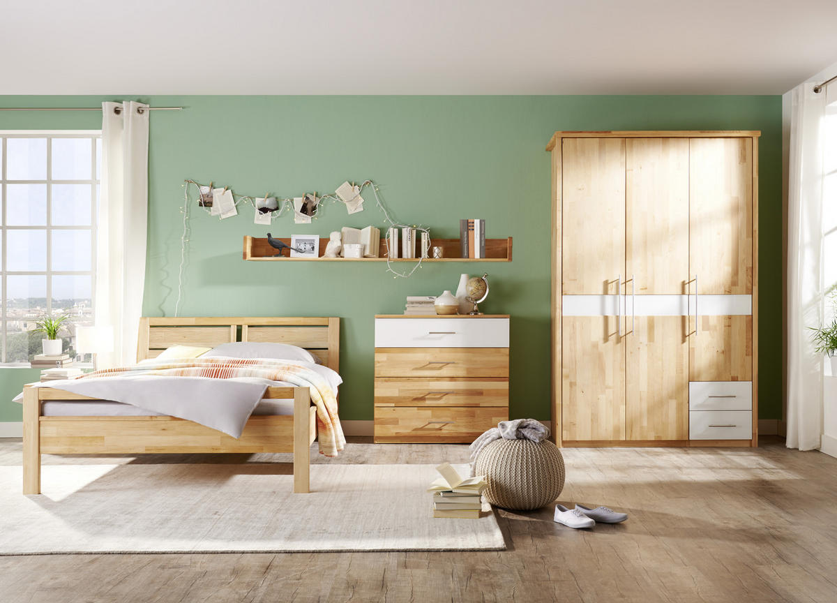 BETT 140/200 cm  in Weiß, Erlefarben   - Erlefarben/Weiß, Natur, Glas/Holz (140/200cm) - Linea Natura