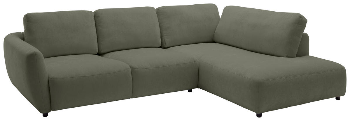 ECKSOFA Chenille Olivgrün  - Schwarz/Olivgrün, Konventionell, Kunststoff/Textil (307/224cm) - Hom`in