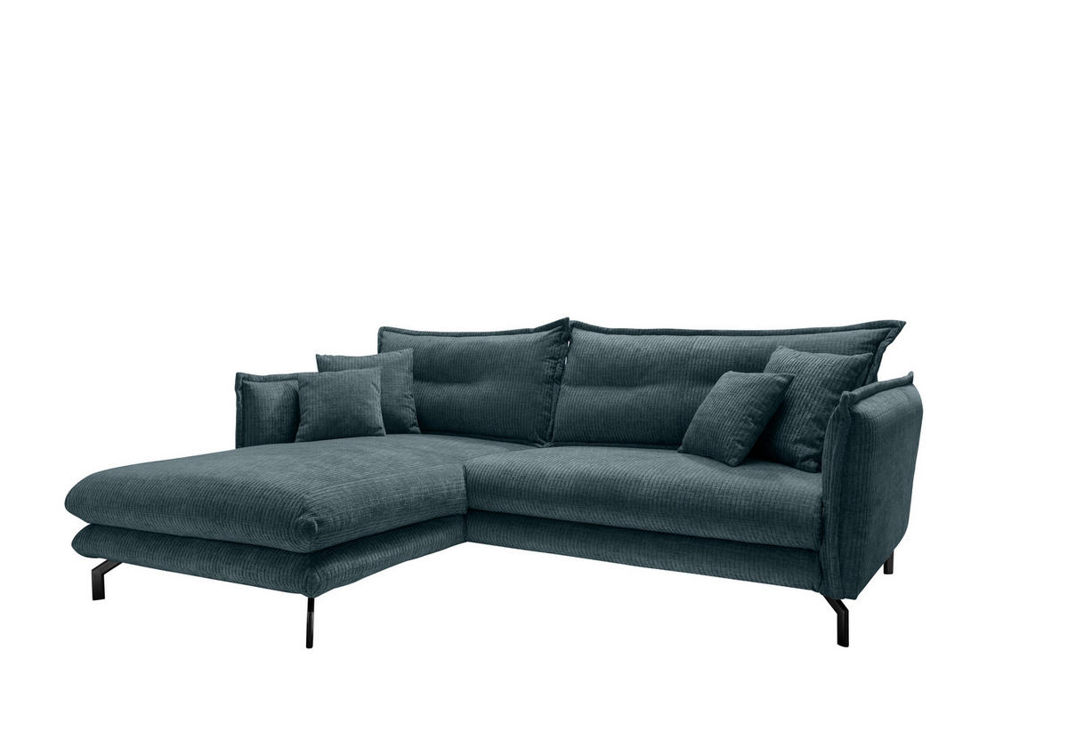 ECKSOFA in Velours Blau  - Blau/Schwarz, Design, Textil/Metall (180/255cm) - Livetastic